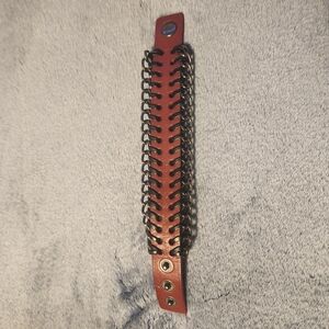 Men's Brown Leather Bracelet with Chain Detail